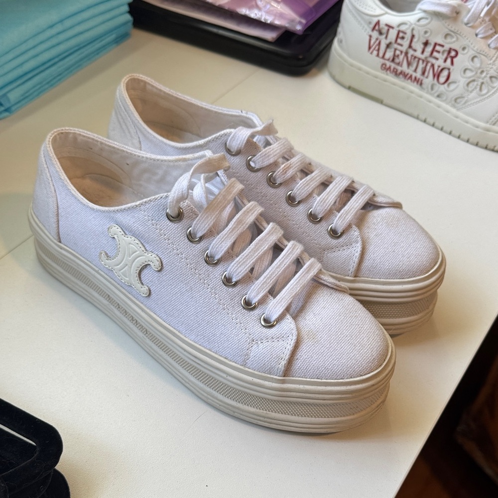 Celine Off-White Canvas Sneakers